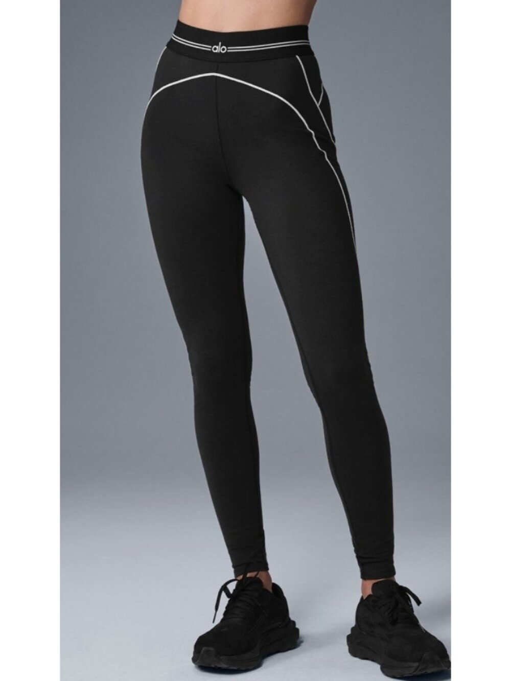 Alo Airbrush High-Waist Heart Throb Leggings Black White Hi-Rise Waisted Tights